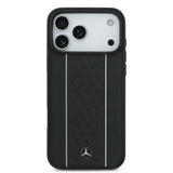Apple iPhone 17 Pro Max Kılıf Mercedes Benz Orjinal Lisanslı M-safe Şarj Özellikli Şeritli Yıldız Desenli Metal Logolu Deri Kapak