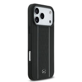 Apple iPhone 17 Pro Max Kılıf Mercedes Benz Orjinal Lisanslı M-safe Şarj Özellikli Şeritli Yıldız Desenli Metal Logolu Deri Kapak