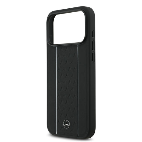 Apple iPhone 17 Pro Max Kılıf Mercedes Benz Orjinal Lisanslı M-safe Şarj Özellikli Şeritli Yıldız Desenli Metal Logolu Deri Kapak