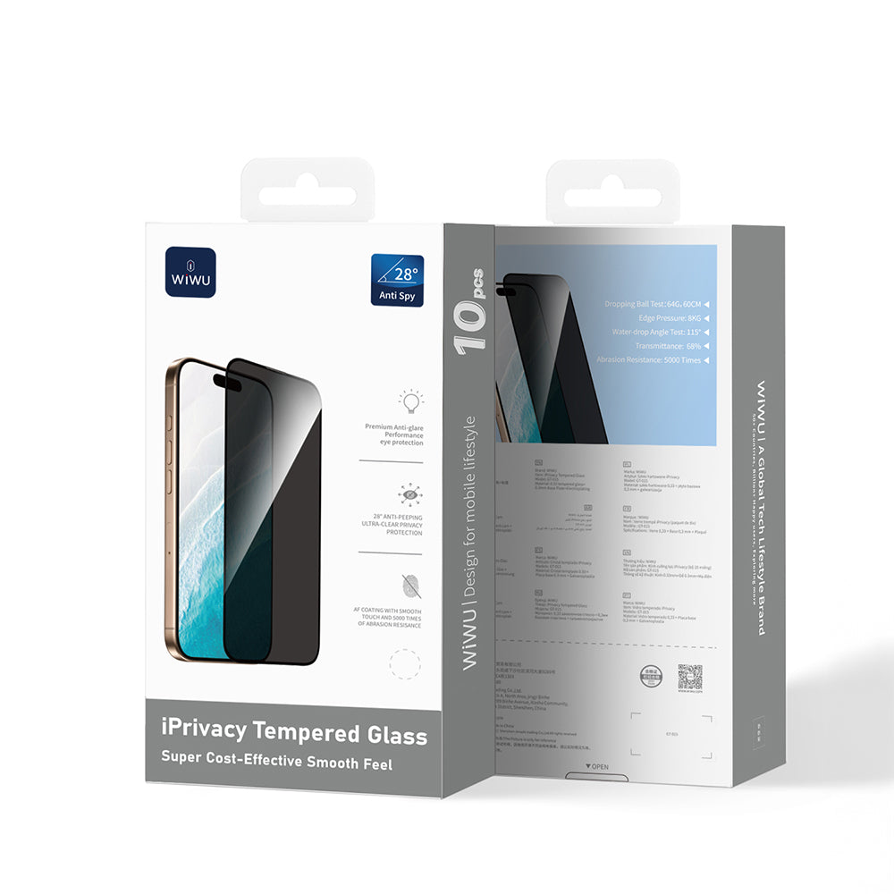 Apple iPhone 17 Pro Max Wiwu GT-015 Özellikli Çok Katmanlı Temperli iPrivacy Cam Ekran Koruyucu 10'lu Paket