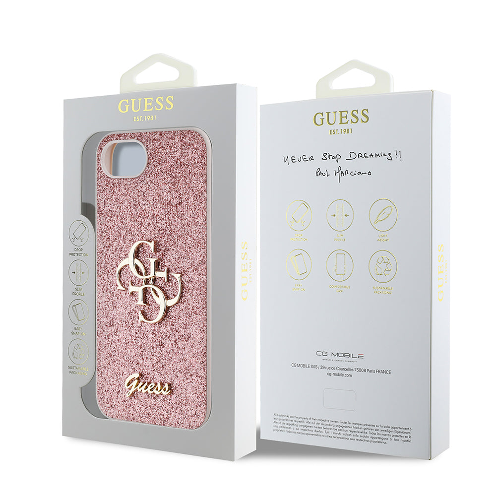 Apple iPhone 17E Kılıf Guess Orjinal Lisanslı 4G Büyük Metal Logolu Glitter Kapak