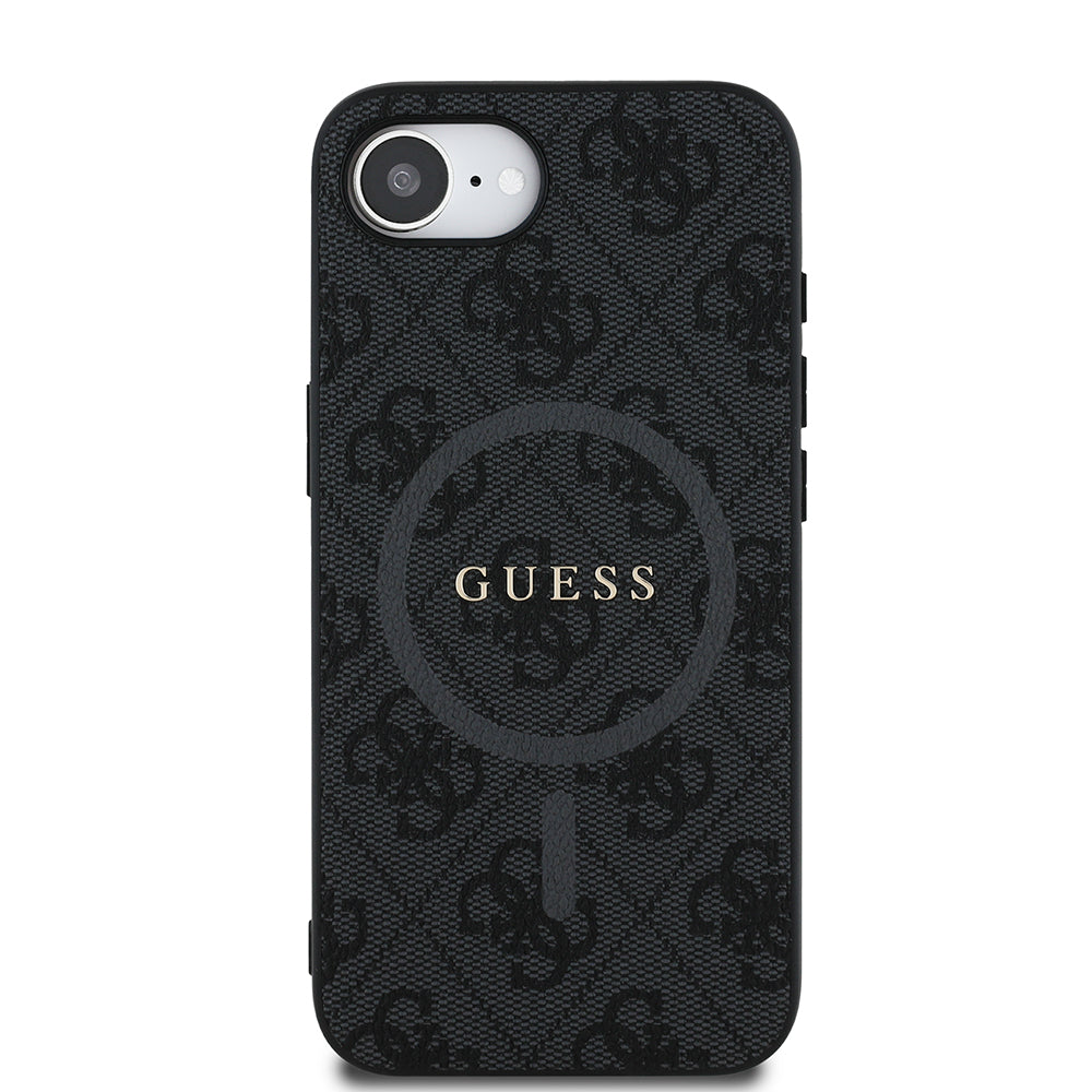 Apple iPhone 17E Kılıf Guess Orjinal Lisanslı M-safe Şarj Özellikli PU Halkalı 4G Desenli Yazı Logolu Kapak