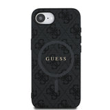Apple iPhone 17E Kılıf Guess Orjinal Lisanslı M-safe Şarj Özellikli PU Halkalı 4G Desenli Yazı Logolu Kapak