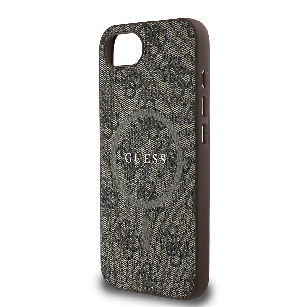 Apple iPhone 17E Kılıf Guess Orjinal Lisanslı M-safe Şarj Özellikli PU Halkalı 4G Desenli Yazı Logolu Kapak