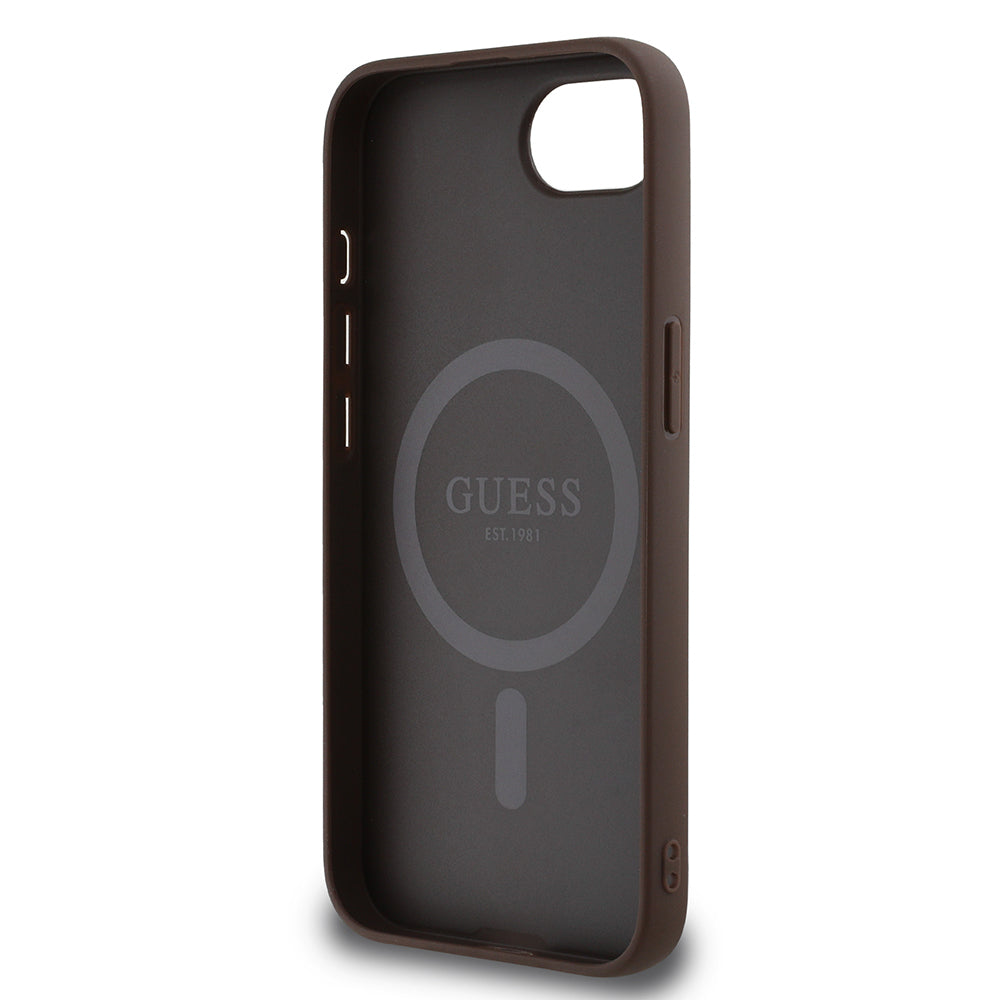 Apple iPhone 17E Kılıf Guess Orjinal Lisanslı M-safe Şarj Özellikli PU Halkalı 4G Desenli Yazı Logolu Kapak