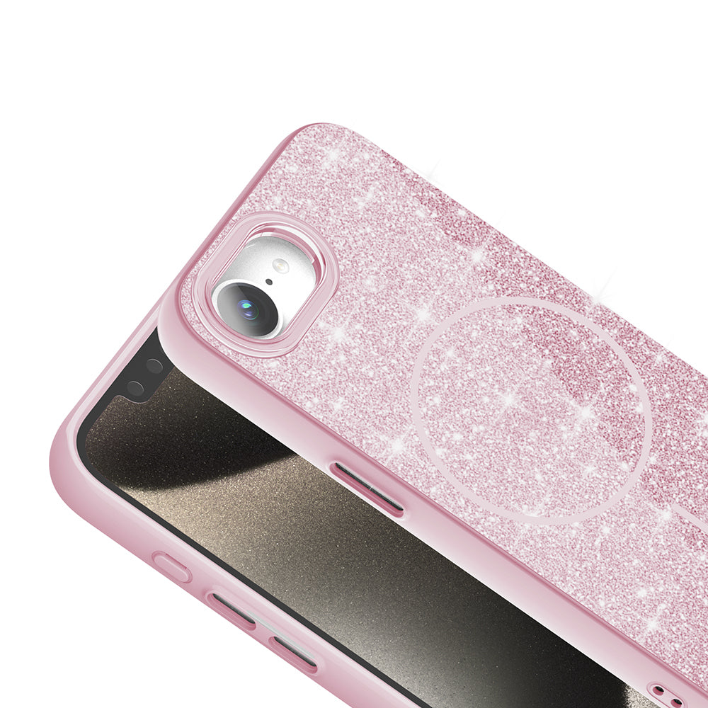 Apple iPhone 17E Kılıf M-safe Şarj Özellikli Parlayan Simli Zore Okso Kapak