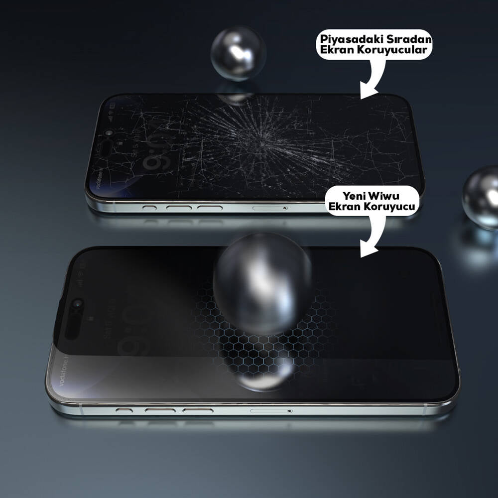 Apple iPhone 17E Wiwu Wi-SQ009 Easy Install iPrivacy 360° Anti-Peep Oleofobik Temperli Cam Ekran Koruyucu + Kolay Uygulama Aparatlı