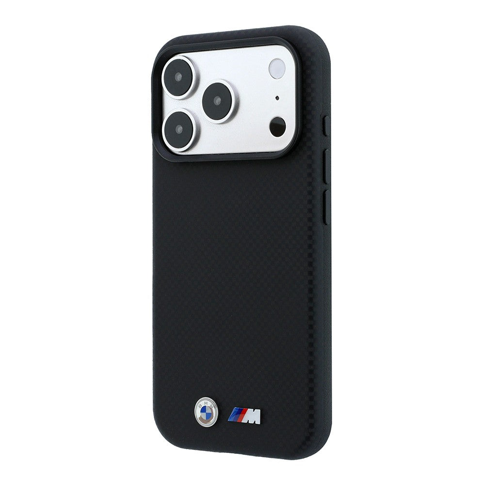Apple iPhone 18 Pro Kılıf BMW Orjinal Lisanslı M-safe Şarj Özellikli Metal Logolu Karbon Fiber Kevlar Kapak