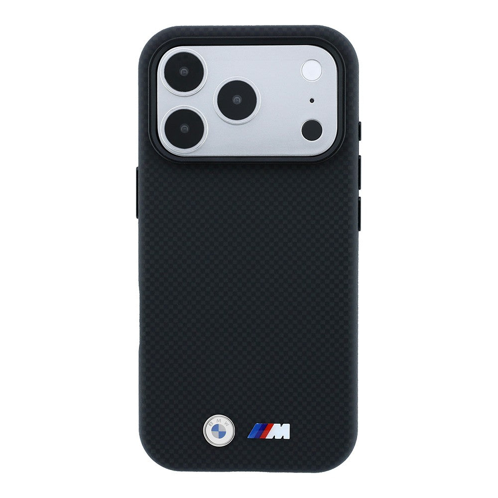 Apple iPhone 18 Pro Kılıf BMW Orjinal Lisanslı M-safe Şarj Özellikli Metal Logolu Karbon Fiber Kevlar Kapak
