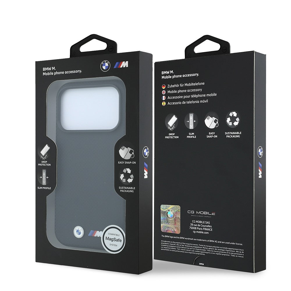 Apple iPhone 18 Pro Kılıf BMW Orjinal Lisanslı M-safe Şarj Özellikli Metal Logolu Karbon Fiber Kevlar Kapak