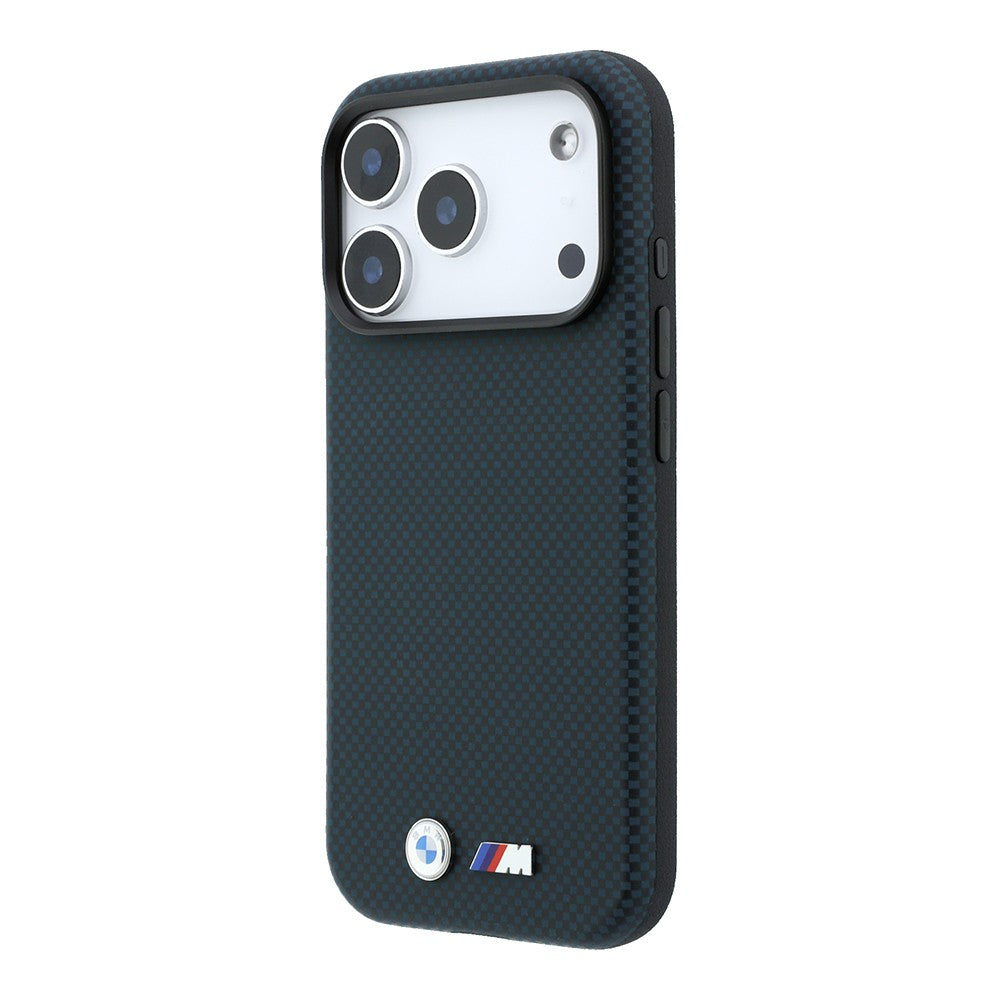 Apple iPhone 18 Pro Kılıf BMW Orjinal Lisanslı M-safe Şarj Özellikli Metal Logolu Karbon Fiber Kevlar Kapak