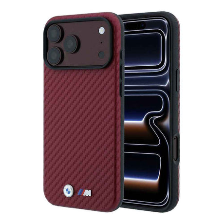 Apple iPhone 18 Pro Kılıf BMW Orjinal Lisanslı M-safe Şarj Özellikli PU Karbon Tasarımlı Metal Logolu Kapak