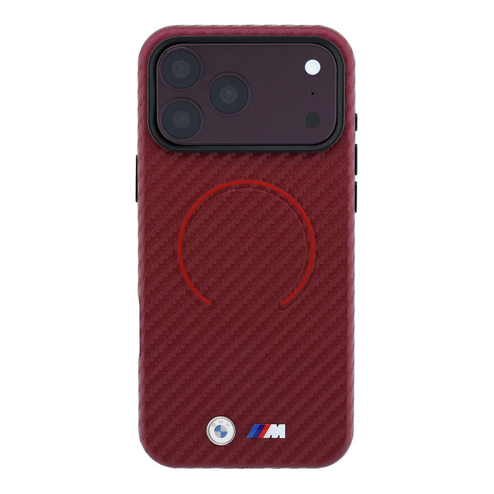 Apple iPhone 18 Pro Kılıf BMW Orjinal Lisanslı M-safe Şarj Özellikli PU Metal Logolu Kırmızı Halka Tasarımlı Kapak