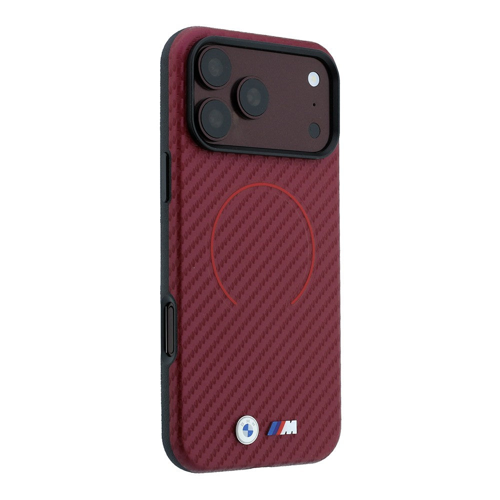 Apple iPhone 18 Pro Kılıf BMW Orjinal Lisanslı M-safe Şarj Özellikli PU Metal Logolu Kırmızı Halka Tasarımlı Kapak