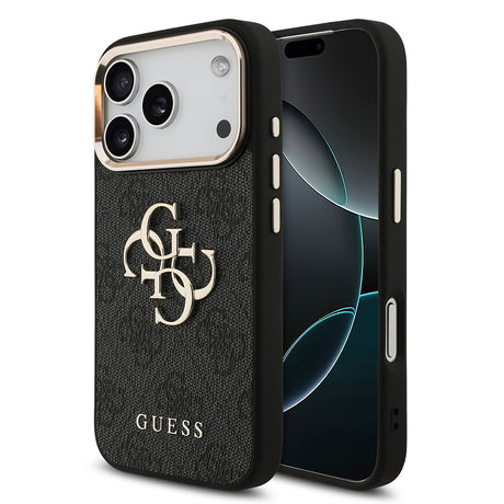 Apple iPhone 18 Pro Kılıf Guess Orjinal Lisanslı Gold Metal Kamera Çerçeveli 4G Desenli Metal Büyük 4G ve Yazı Logolu Kapak