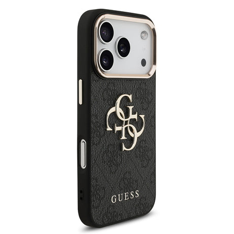 Apple iPhone 18 Pro Kılıf Guess Orjinal Lisanslı Gold Metal Kamera Çerçeveli 4G Desenli Metal Büyük 4G ve Yazı Logolu Kapak