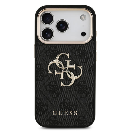 Apple iPhone 18 Pro Kılıf Guess Orjinal Lisanslı Gold Metal Kamera Çerçeveli 4G Desenli Metal Büyük 4G ve Yazı Logolu Kapak