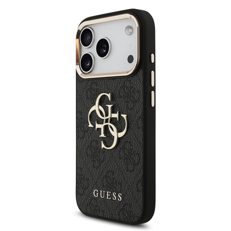 Apple iPhone 18 Pro Kılıf Guess Orjinal Lisanslı Gold Metal Kamera Çerçeveli 4G Desenli Metal Büyük 4G ve Yazı Logolu Kapak