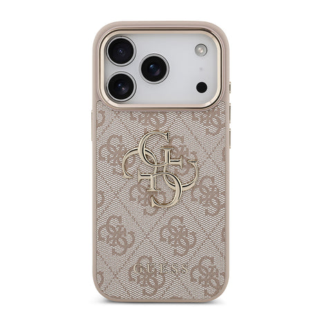 Apple iPhone 18 Pro Kılıf Guess Orjinal Lisanslı Gold Metal Kamera Çerçeveli 4G Desenli Metal Büyük 4G ve Yazı Logolu Kapak