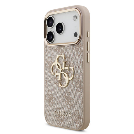 Apple iPhone 18 Pro Kılıf Guess Orjinal Lisanslı Gold Metal Kamera Çerçeveli 4G Desenli Metal Büyük 4G ve Yazı Logolu Kapak