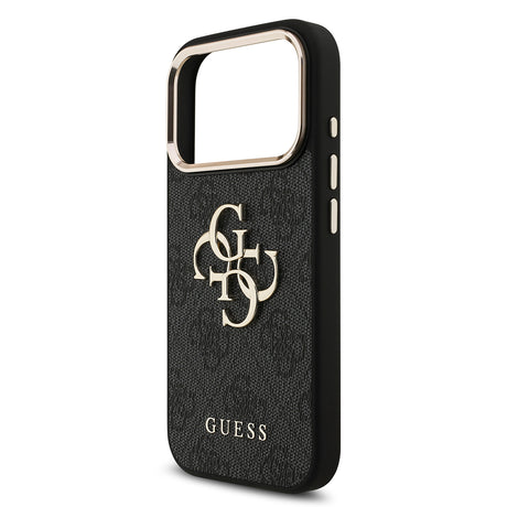 Apple iPhone 18 Pro Kılıf Guess Orjinal Lisanslı Gold Metal Kamera Çerçeveli 4G Desenli Metal Büyük 4G ve Yazı Logolu Kapak
