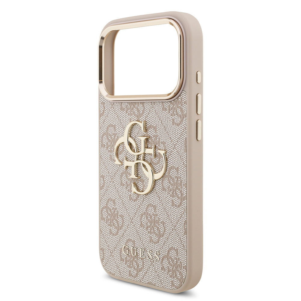Apple iPhone 18 Pro Kılıf Guess Orjinal Lisanslı Gold Metal Kamera Çerçeveli 4G Desenli Metal Büyük 4G ve Yazı Logolu Kapak