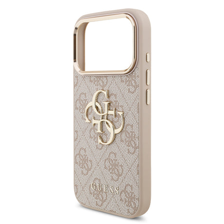 Apple iPhone 18 Pro Kılıf Guess Orjinal Lisanslı Gold Metal Kamera Çerçeveli 4G Desenli Metal Büyük 4G ve Yazı Logolu Kapak