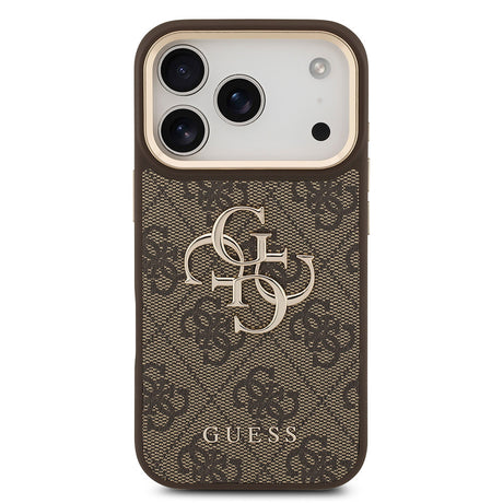 Apple iPhone 18 Pro Kılıf Guess Orjinal Lisanslı Gold Metal Kamera Çerçeveli 4G Desenli Metal Büyük 4G ve Yazı Logolu Kapak