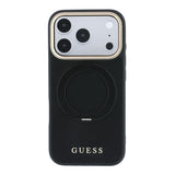 Apple iPhone 18 Pro Kılıf Guess Orjinal Lisanslı M-safe Şarj Özellikli 360 Derece Dönebilen Standlı PU Metal Yazı Logolu Kapak