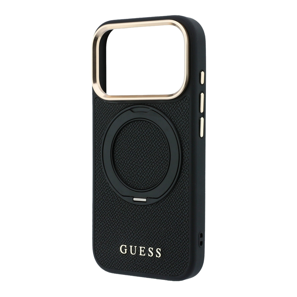 Apple iPhone 18 Pro Kılıf Guess Orjinal Lisanslı M-safe Şarj Özellikli 360 Derece Dönebilen Standlı PU Metal Yazı Logolu Kapak