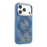 Apple iPhone 18 Pro Kılıf Guess Orjinal Lisanslı M-safe Şarj Özellikli 4G Desenli 360 Derece Dönebilen Standlı Metal Yazı Logolu Kapak