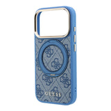 Apple iPhone 18 Pro Kılıf Guess Orjinal Lisanslı M-safe Şarj Özellikli 4G Desenli 360 Derece Dönebilen Standlı Metal Yazı Logolu Kapak
