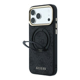 Apple iPhone 18 Pro Kılıf Guess Orjinal Lisanslı M-safe Şarj Özellikli 4G Desenli 360 Derece Dönebilen Standlı Metal Yazı Logolu Kapak