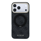 Apple iPhone 18 Pro Kılıf Guess Orjinal Lisanslı M-safe Şarj Özellikli 4G Desenli 360 Derece Dönebilen Standlı Metal Yazı Logolu Kapak