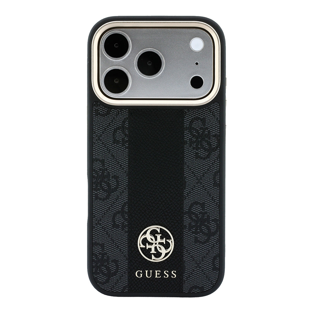 Apple iPhone 18 Pro Kılıf Guess Orjinal Lisanslı M-safe Şarj Özellikli Deri 4G Desenli Şeritli Yazı Logolu Kapak