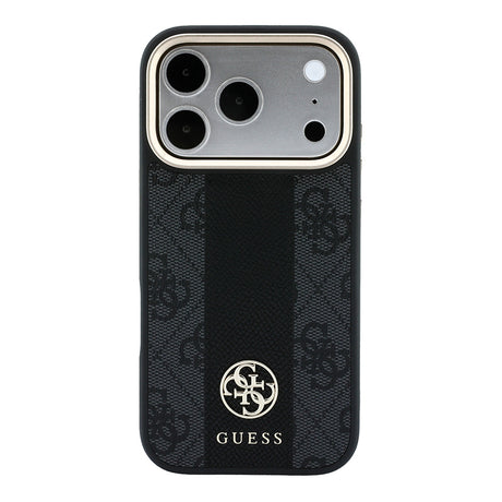 Apple iPhone 18 Pro Kılıf Guess Orjinal Lisanslı M-safe Şarj Özellikli Deri 4G Desenli Şeritli Yazı Logolu Kapak
