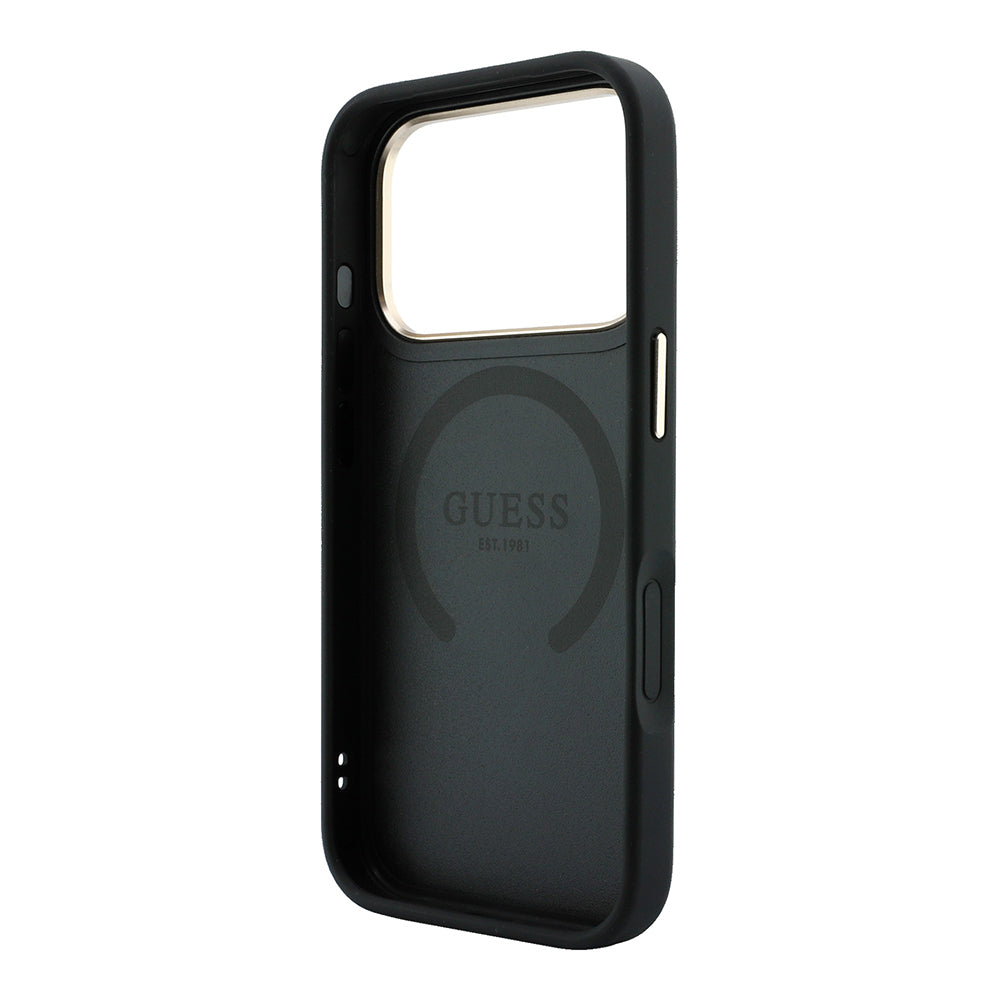Apple iPhone 18 Pro Kılıf Guess Orjinal Lisanslı M-safe Şarj Özellikli Deri 4G Desenli Şeritli Yazı Logolu Kapak