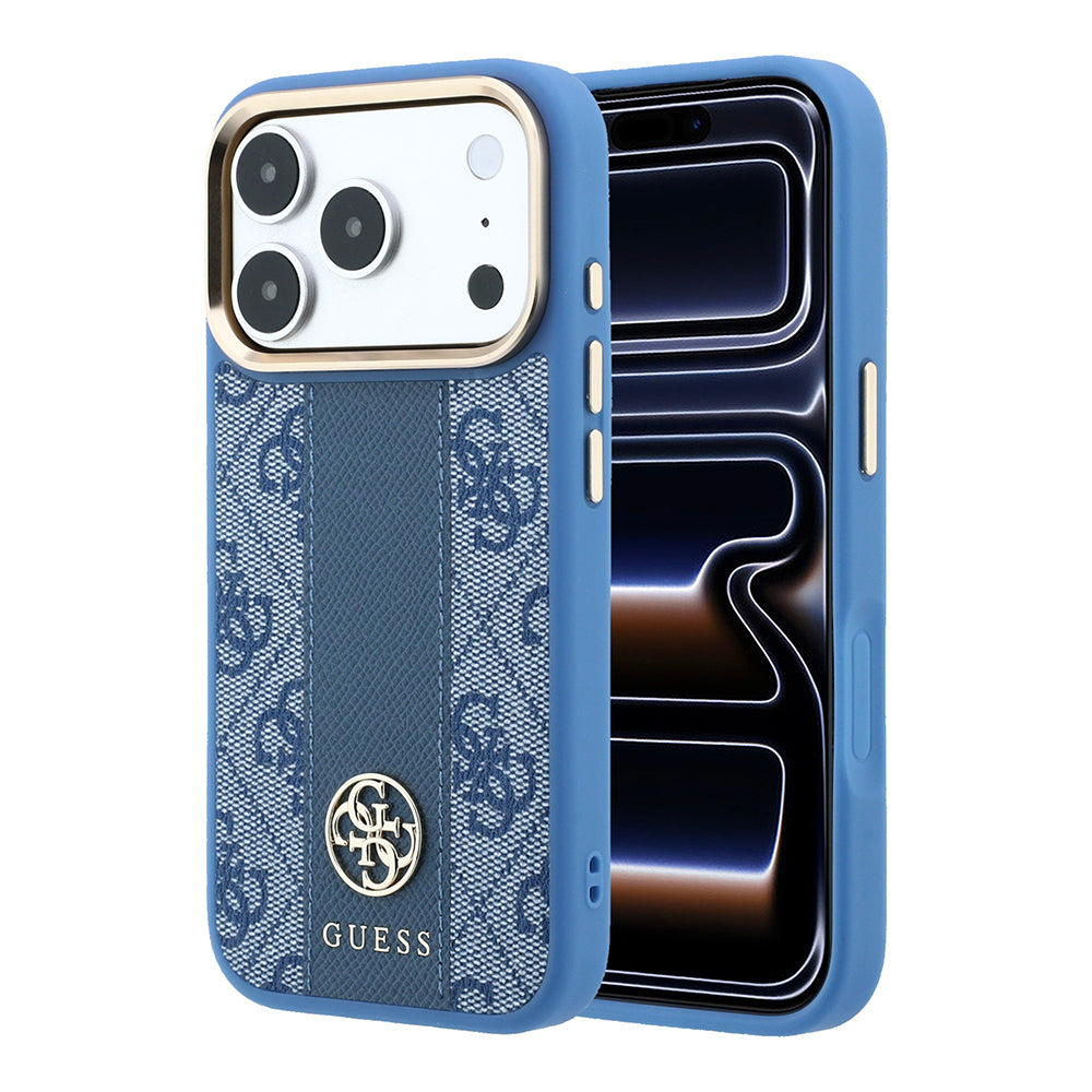 Apple iPhone 18 Pro Kılıf Guess Orjinal Lisanslı M-safe Şarj Özellikli Deri 4G Desenli Şeritli Yazı Logolu Kapak