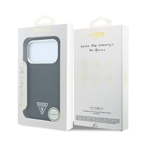 Apple iPhone 18 Pro Kılıf Guess Orjinal Lisanslı M-safe Şarj Özellikli Grained Triangle Kapak