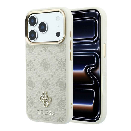 Apple iPhone 18 Pro Kılıf Guess Orjinal Lisanslı M-safe Şarj Özellikli Klasik Yazı ve 4G Logolu PU Deri Peony Kapak
