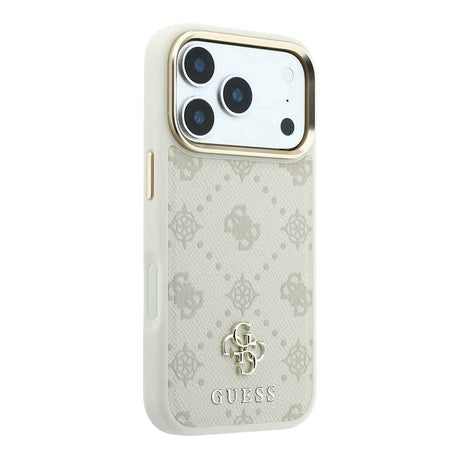 Apple iPhone 18 Pro Kılıf Guess Orjinal Lisanslı M-safe Şarj Özellikli Klasik Yazı ve 4G Logolu PU Deri Peony Kapak