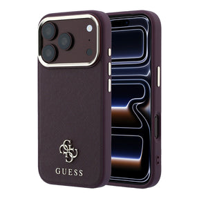 Apple iPhone 18 Pro Kılıf Guess Orjinal Lisanslı M-safe Şarj Özellikli Klasik Yazı ve 4G Logolu PU Deri Saffiano Kapak