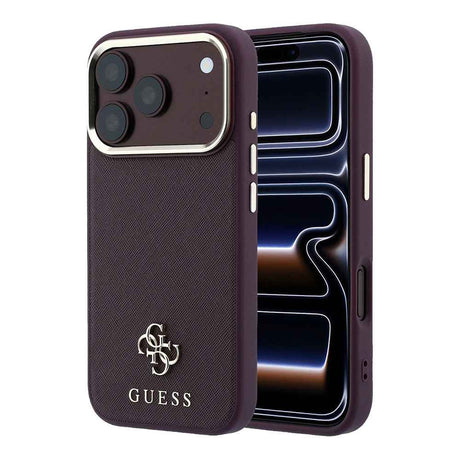 Apple iPhone 18 Pro Kılıf Guess Orjinal Lisanslı M-safe Şarj Özellikli Klasik Yazı ve 4G Logolu PU Deri Saffiano Kapak