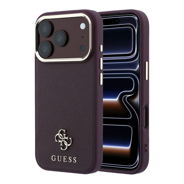 Apple iPhone 18 Pro Kılıf Guess Orjinal Lisanslı M-safe Şarj Özellikli Klasik Yazı ve 4G Logolu PU Deri Saffiano Kapak