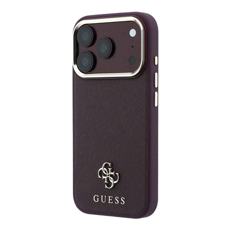 Apple iPhone 18 Pro Kılıf Guess Orjinal Lisanslı M-safe Şarj Özellikli Klasik Yazı ve 4G Logolu PU Deri Saffiano Kapak