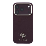 Apple iPhone 18 Pro Kılıf Guess Orjinal Lisanslı M-safe Şarj Özellikli Klasik Yazı ve 4G Logolu PU Deri Saffiano Kapak