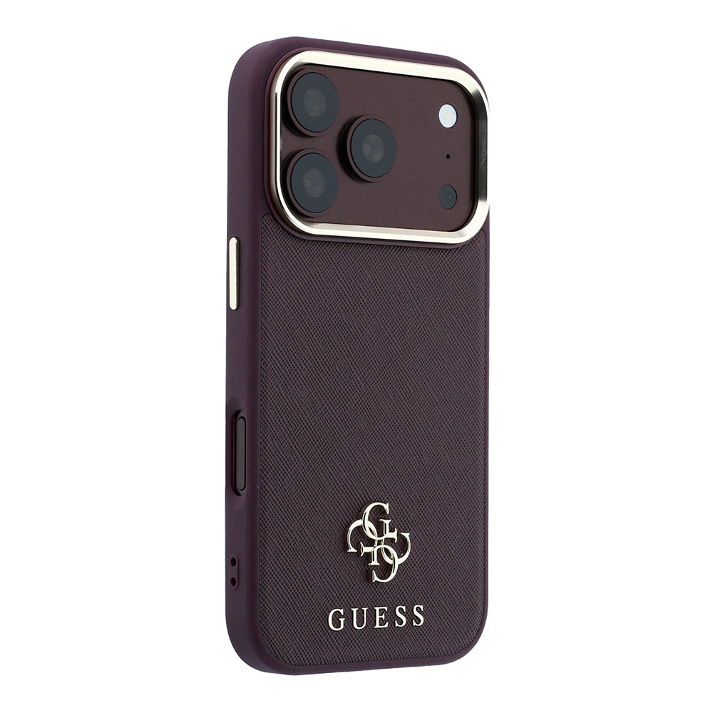 Apple iPhone 18 Pro Kılıf Guess Orjinal Lisanslı M-safe Şarj Özellikli Klasik Yazı ve 4G Logolu PU Deri Saffiano Kapak