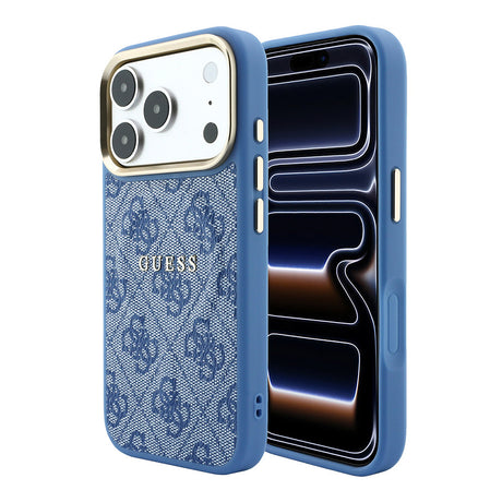 Apple iPhone 18 Pro Kılıf Guess Orjinal Lisanslı M-safe Şarj Özellikli Metal Kamera Çerçeveli C-Magnet 4G Desenli Yazı Logolu Kapak