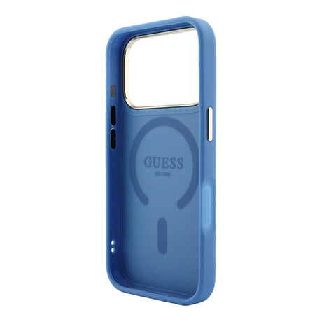 Apple iPhone 18 Pro Kılıf Guess Orjinal Lisanslı M-safe Şarj Özellikli Metal Kamera Çerçeveli C-Magnet 4G Desenli Yazı Logolu Kapak