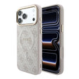 Apple iPhone 18 Pro Kılıf Guess Orjinal Lisanslı M-safe Şarj Özellikli Metal Kamera Çerçeveli C-Magnet 4G Desenli Yazı Logolu Kapak